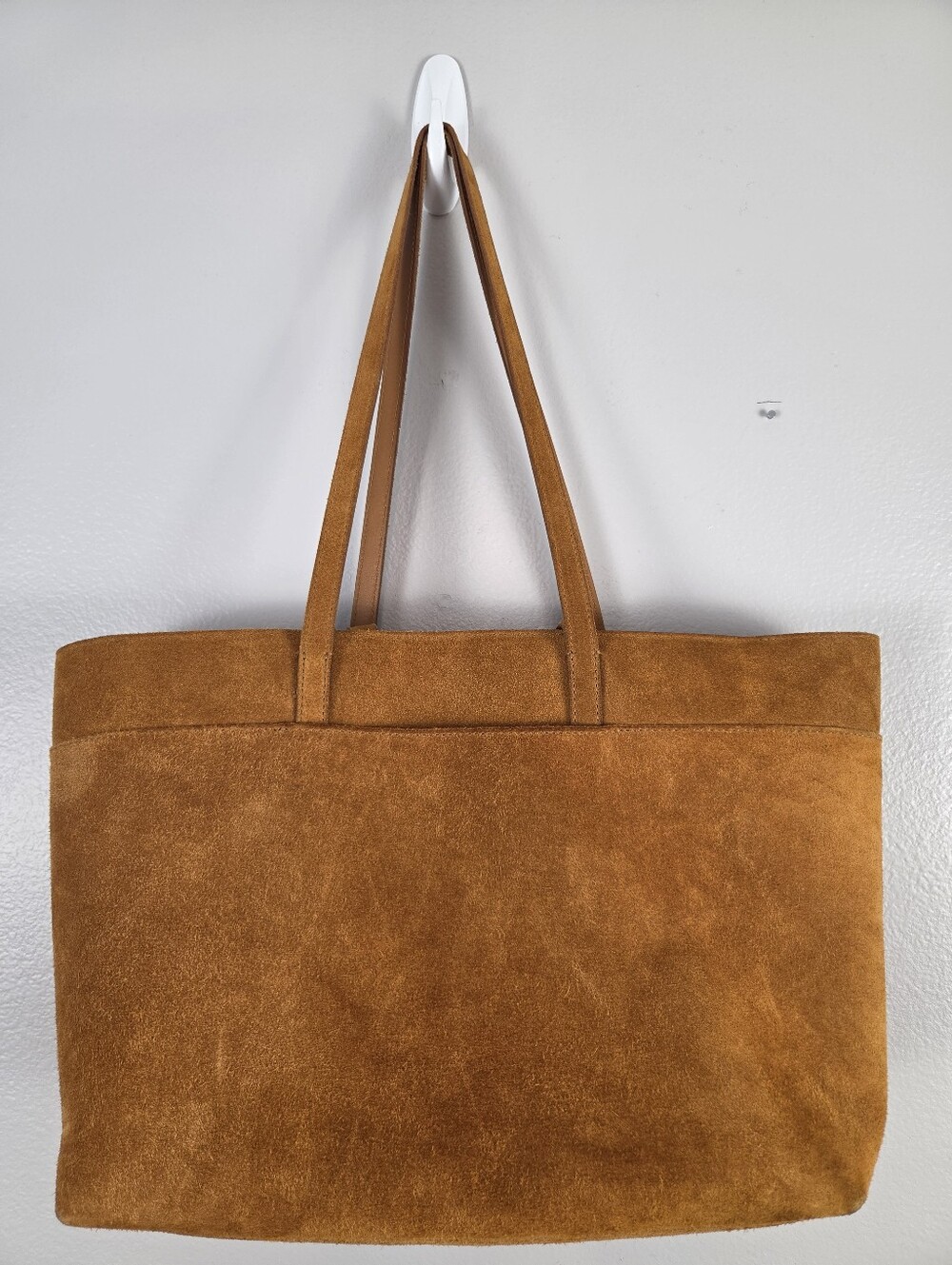 Madewell The Zip-Top Essential Suede Office Work Laptop Tote in Dark Camel Brown - Picture 2 of 15